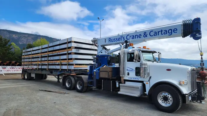 Boom truck with a full load of building materials